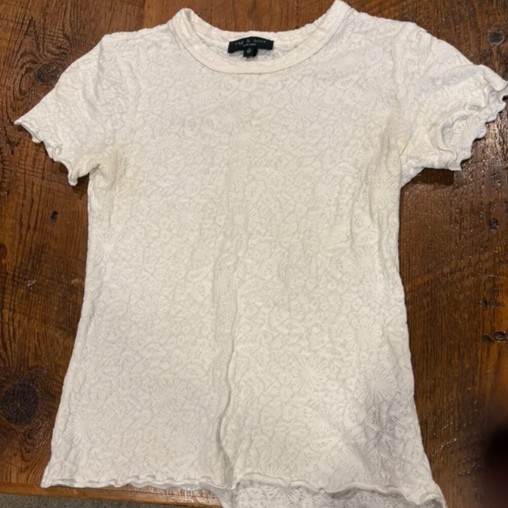 Rag & Bone Gemma White Jacquard Shortsleeve Tshirt